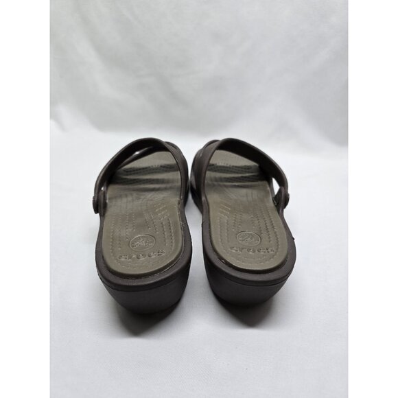 Crocs Patricia Wedge Strappy Slide Slip On Sandals Womens Size 7 Brown - Picture 4 of 8